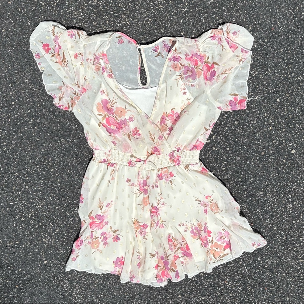 Stitch Fix Floral Puff Sleeve Romper Jumpsuit Shorts One Piece